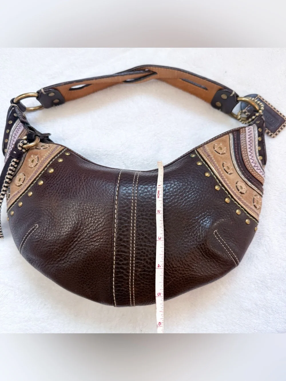 Vintage Coach Y2K RARE Brown Studded Leather Mini Hobo Shoulder Bag 10477 EUC